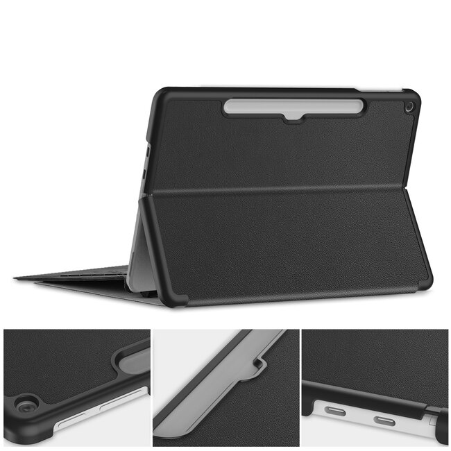 Case2go - Tablet Hoes geschikt voor Microsoft Surface Pro 12 Copilot (2025) - 12 Inch -Tri-Fold Book Case - Met Pencil Houder - Auto/Wake Functie - Zwart