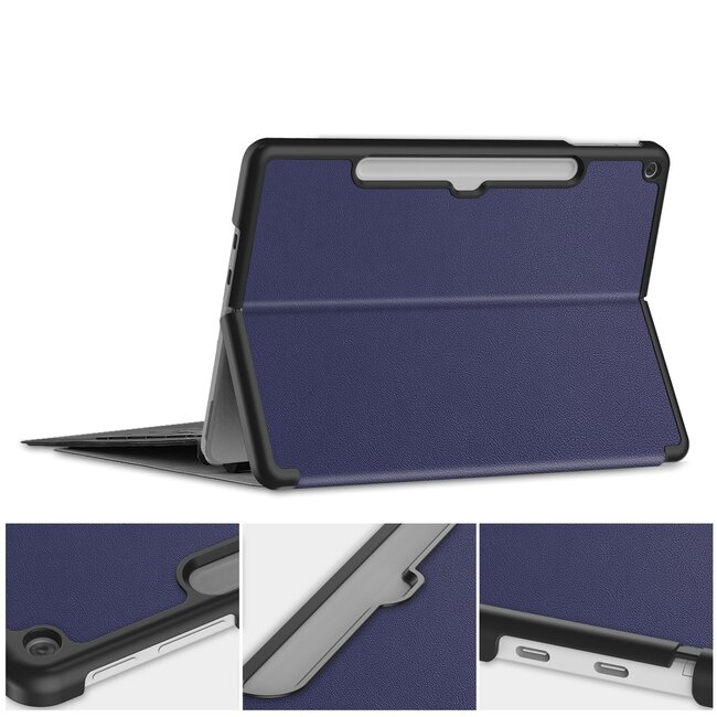 Case2go - Tablet Hoes geschikt voor Microsoft Surface Pro 12 Copilot (2025) - 12 Inch -Tri-Fold Book Case - Met Pencil Houder - Auto/Wake Functie - Donker Blauw