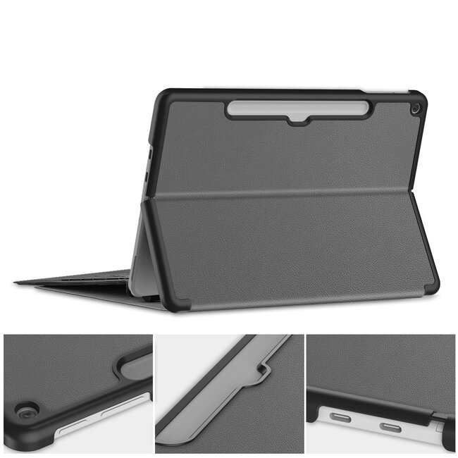 Case2go - Tablet Hoes geschikt voor Microsoft Surface Pro 12 Copilot (2025) - 12 Inch -Tri-Fold Book Case - Met Pencil Houder - Auto/Wake Functie - Grijs