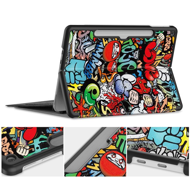 Case2go - Tablet Hoes geschikt voor Microsoft Surface Pro 12 Copilot (2025) - 12 Inch -Tri-Fold Book Case - Met Pencil Houder - Auto/Wake Functie - Grafitti