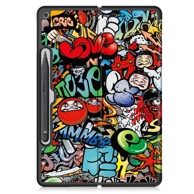 Case2go - Tablet Hoes geschikt voor Microsoft Surface Pro 12 Copilot (2025) - 12 Inch -Tri-Fold Book Case - Met Pencil Houder - Auto/Wake Functie - Grafitti
