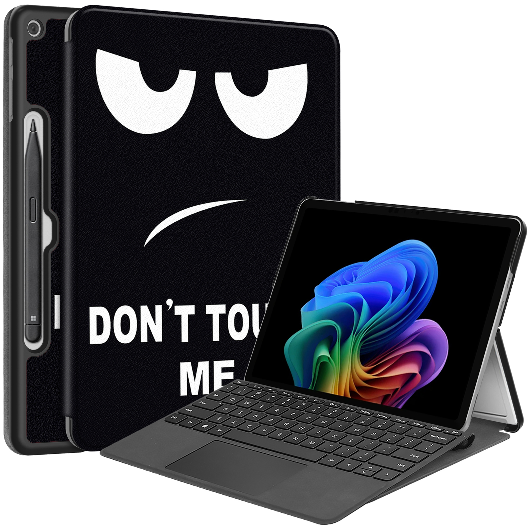 Case2go - Tablet Hoes geschikt voor Microsoft Surface Pro 12 Copilot (2025) - 12 Inch -Tri-Fold Book Case - Met Pencil Houder - Auto/Wake Functie - Dont Touch Me afbeelding