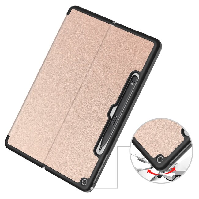 Case2go - Tablet Hoes geschikt voor Microsoft Surface Pro 12 Copilot (2025) - 12 Inch -Tri-Fold Book Case - Met Pencil Houder - Auto/Wake Functie - Rose Goud