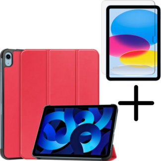 Case2go Tablethoes met screenprotector geschikt voor Apple iPad 11 (2025) A16 / iPad 10.9 (2022) - a16 hoes 2025 - iPad hoes 2025 - iPad hoes 10e generatie - Auto/Wake Functie - Tri-Fold - Rood