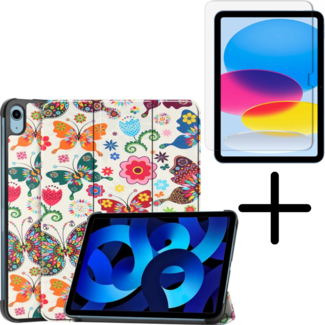 Case2go Tablethoes met screenprotector geschikt voor Apple iPad 11 (2025) A16 / iPad 10.9 (2022) - a16 hoes 2025 - iPad hoes 2025 - iPad hoes 10e generatie - Auto/Wake Functie - Tri-Fold - Vlinders