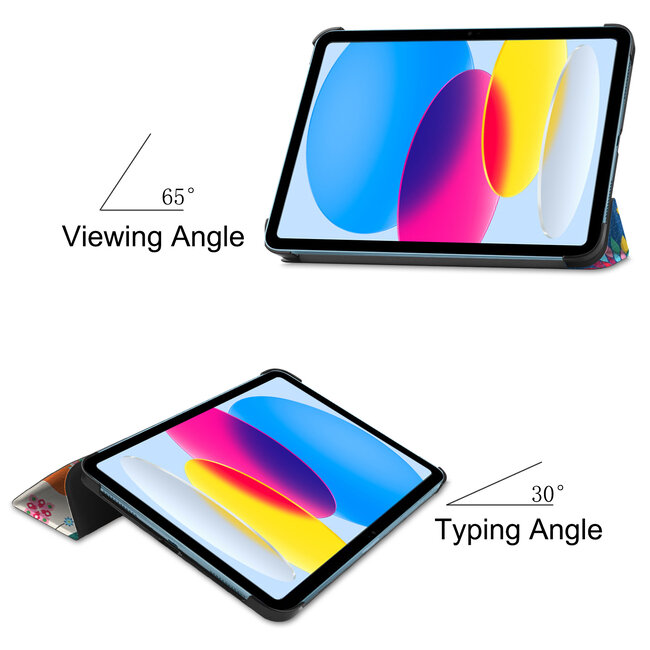 Tablethoes met screenprotector geschikt voor Apple iPad 11 (2025) A16 / iPad 10.9 (2022) - a16 hoes 2025 - iPad hoes 2025 - iPad hoes 10e generatie - Auto/Wake Functie - Tri-Fold - Vlinders