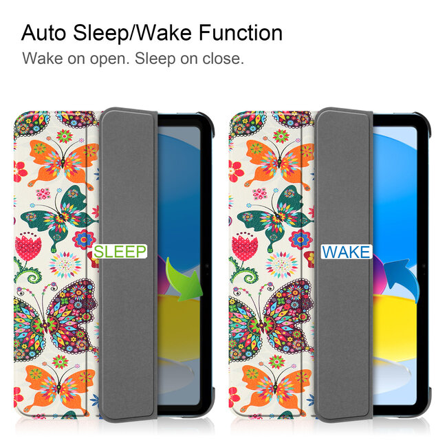 Tablethoes met screenprotector geschikt voor Apple iPad 11 (2025) A16 / iPad 10.9 (2022) - a16 hoes 2025 - iPad hoes 2025 - iPad hoes 10e generatie - Auto/Wake Functie - Tri-Fold - Vlinders