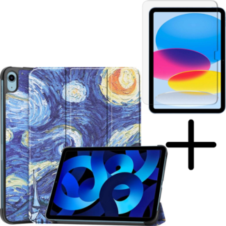 Case2go Tablethoes met screenprotector geschikt voor Apple iPad 11 (2025) A16 / iPad 10.9 (2022) - a16 hoes 2025 - iPad hoes 2025 - iPad hoes 10e generatie - Auto/Wake Functie - Tri-Fold - Sterrrenhe