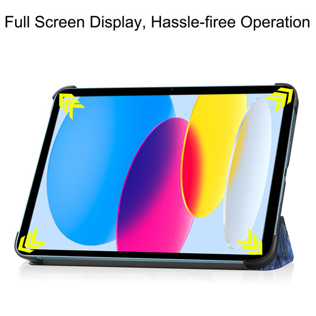 Tablethoes met screenprotector geschikt voor Apple iPad 11 (2025) A16 / iPad 10.9 (2022) - a16 hoes 2025 - iPad hoes 2025 - iPad hoes 10e generatie - Auto/Wake Functie - Tri-Fold - Sterrrenhemel