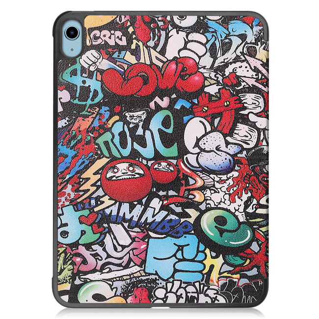 Tablethoes met screenprotector geschikt voor Apple iPad 11 (2025) A16 / iPad 10.9 (2022) - a16 hoes 2025 - iPad hoes 2025 - iPad hoes 10e generatie - Auto/Wake Functie - Tri-Fold - Graffiti