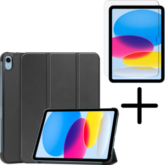 Case2go Tablethoes met screenprotector geschikt voor Apple iPad 11 (2025) A16 / iPad 10.9 (2022) - a16 hoes 2025 - iPad hoes 2025 - iPad hoes 10e generatie - Auto/Wake Functie - Tri-Fold - Zwart