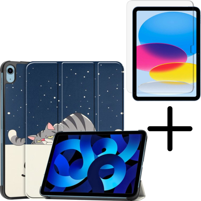 Tablethoes met screenprotector geschikt voor Apple iPad 11 (2025) A16 / iPad 10.9 (2022) - a16 hoes 2025 - iPad hoes 2025 - iPad hoes 10e generatie - Auto/Wake Functie - Tri-Fold - Goodnight