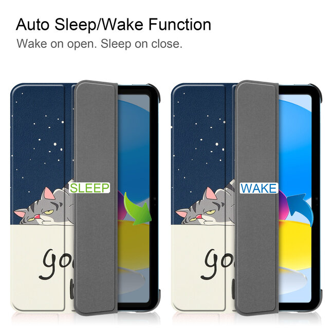Tablethoes met screenprotector geschikt voor Apple iPad 11 (2025) A16 / iPad 10.9 (2022) - a16 hoes 2025 - iPad hoes 2025 - iPad hoes 10e generatie - Auto/Wake Functie - Tri-Fold - Goodnight