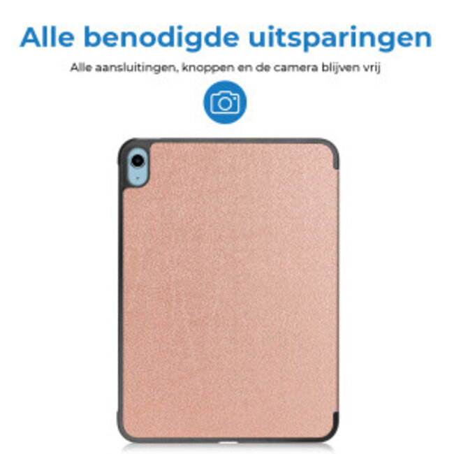 Tablethoes met screenprotector geschikt voor Apple iPad 11 (2025) A16 / iPad 10.9 (2022) - a16 hoes 2025 - iPad hoes 2025 - iPad hoes 10e generatie - Auto/Wake Functie - Tri-Fold - Rosé Goud
