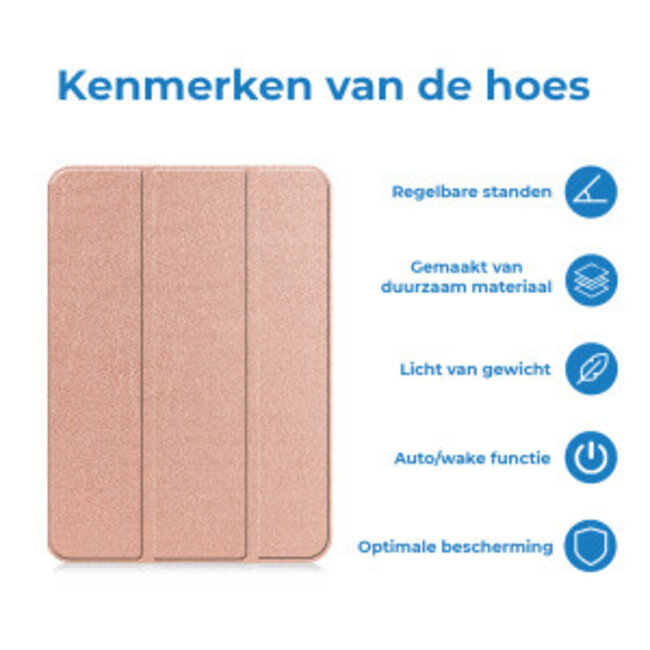 Tablethoes met screenprotector geschikt voor Apple iPad 11 (2025) A16 / iPad 10.9 (2022) - a16 hoes 2025 - iPad hoes 2025 - iPad hoes 10e generatie - Auto/Wake Functie - Tri-Fold - Rosé Goud