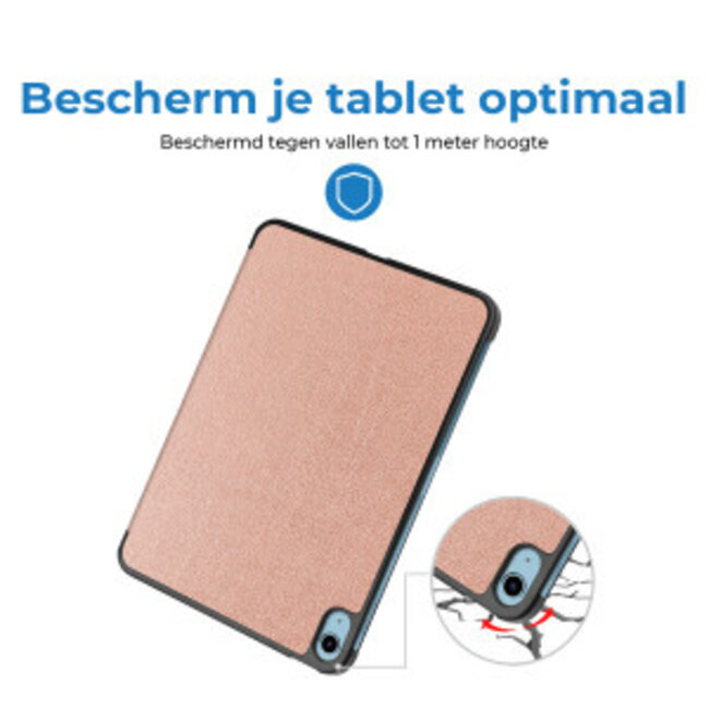 Tablethoes met screenprotector geschikt voor Apple iPad 11 (2025) A16 / iPad 10.9 (2022) - a16 hoes 2025 - iPad hoes 2025 - iPad hoes 10e generatie - Auto/Wake Functie - Tri-Fold - Rosé Goud