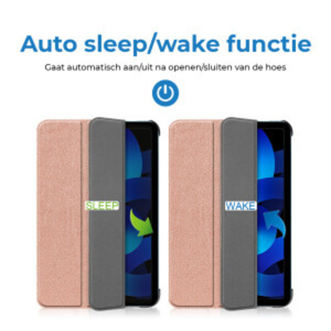 Tablethoes met screenprotector geschikt voor Apple iPad 11 (2025) A16 / iPad 10.9 (2022) - a16 hoes 2025 - iPad hoes 2025 - iPad hoes 10e generatie - Auto/Wake Functie - Tri-Fold - Rosé Goud