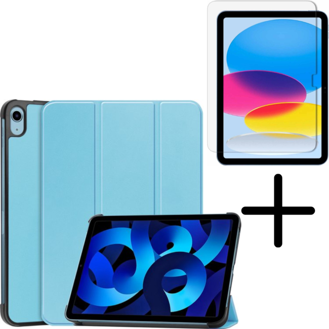 Tablethoes met screenprotector geschikt voor Apple iPad 11 (2025) A16 / iPad 10.9 (2022) - a16 hoes 2025 - iPad hoes 2025 - iPad hoes 10e generatie - Auto/Wake Functie - Tri-Fold - Licht Blauw