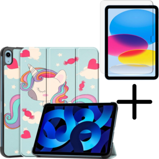 Case2go Tablethoes met screenprotector geschikt voor Apple iPad 11 (2025) A16 / iPad 10.9 (2022) - a16 hoes 2025 - iPad hoes 2025 - iPad hoes 10e generatie - Auto/Wake Functie - Tri-Fold - Eenhoorn