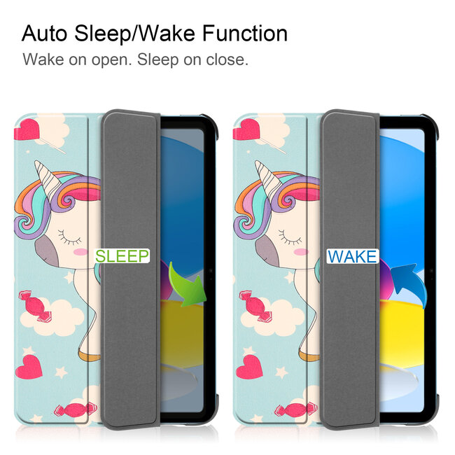 Tablethoes met screenprotector geschikt voor Apple iPad 11 (2025) A16 / iPad 10.9 (2022) - a16 hoes 2025 - iPad hoes 2025 - iPad hoes 10e generatie - Auto/Wake Functie - Tri-Fold - Eenhoorn