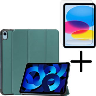 Case2go Tablethoes met screenprotector geschikt voor Apple iPad 11 (2025) A16 / iPad 10.9 (2022) - a16 hoes 2025 - iPad hoes 2025 - iPad hoes 10e generatie - Auto/Wake Functie - Tri-Fold - Donker Gro