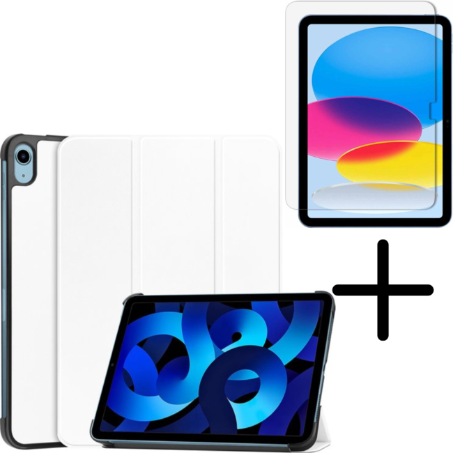Tablethoes met screenprotector geschikt voor Apple iPad 11 (2025) A16 / iPad 10.9 (2022) - a16 hoes 2025 - iPad hoes 2025 - iPad hoes 10e generatie - Auto/Wake Functie - Tri-Fold - Wit