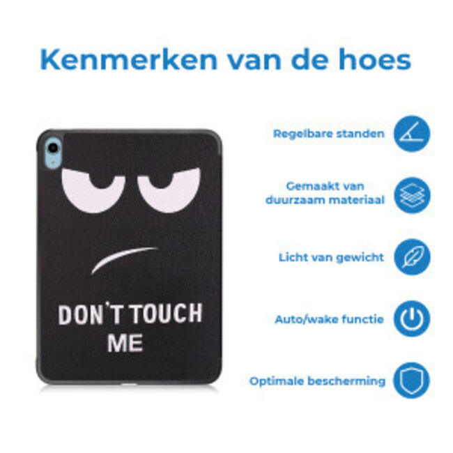 Tablethoes met screenprotector geschikt voor Apple iPad 11 (2025) A16 / iPad 10.9 (2022) - a16 hoes 2025 - iPad hoes 2025 - iPad hoes 10e generatie - Auto/Wake Functie - Tri-Fold - Don't Touch Me