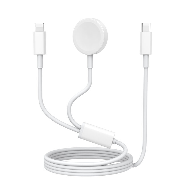 USB - C - Oplaadkabel geschikt voor Apple Watch Series 1/2/3/4/5/6/7/8/9/10/11/SE/Ultra/Ultra 2/Ultra 3 & Geschikt voor Apple iPhone vanaf 15 - 1,2 meter - TPE - Wit