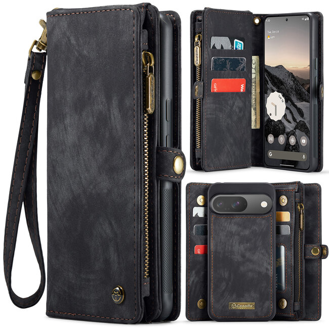 CaseMe - Telefoonhoesje geschikt voor Google Pixel 10/10 Pro - 2 in 1 Book Case en Back Cover - Zwart