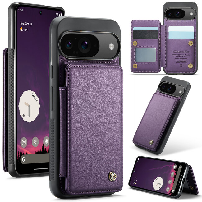 CaseMe - Telefoonhoesje geschikt voor Google Pixel 10/10 Pro - Back Cover met RFID Pasjeshouder - Paars