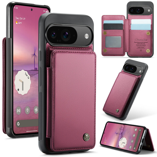 CaseMe - Telefoonhoesje geschikt voor Google Pixel 10/10 Pro - Back Cover met RFID Pasjeshouder - Rood