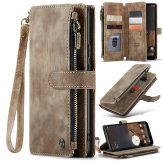 CaseMe CaseMe - Hoesje geschikt voor Google Pixel 10/10 Pro  - Vintage Wallet Book Case Ritssluiting - Met Magneetsluiting - Bruin
