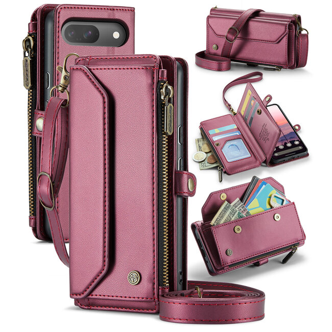 CaseMe - Telefoonhoesje geschikt voor Google Pixel 10/10 Pro - Wallet Book Case met Schouder Strap - Rood