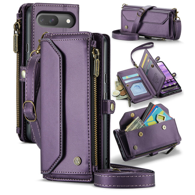 CaseMe - Telefoonhoesje geschikt voor Google Pixel 10/10 Pro - Wallet Book Case met Schouder Strap - Paars