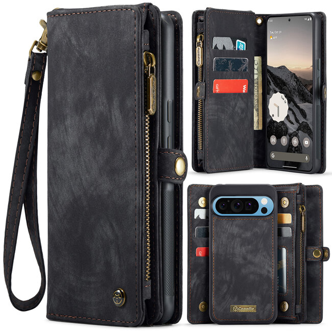 CaseMe - Telefoonhoesje geschikt voor Google Pixel 10 Pro XL - 2 in 1 Book Case en Back Cover - Zwart