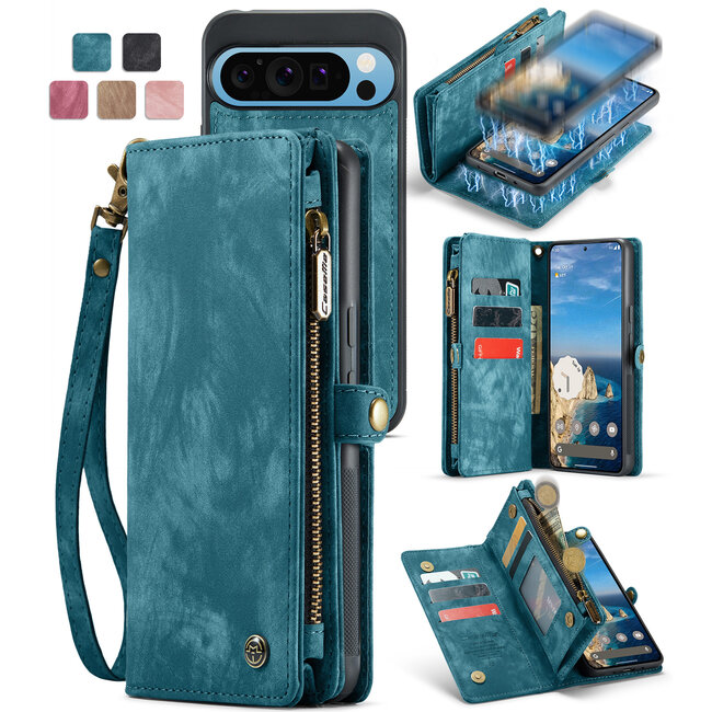 CaseMe - Telefoonhoesje geschikt voor Google Pixel 10 Pro XL - 2 in 1 Book Case en Back Cover - Blauw