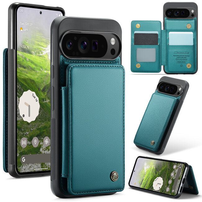 CaseMe - Telefoonhoesje geschikt voor Google Pixel 10 Pro XL - Back Cover met RFID Pasjeshouder - Groen