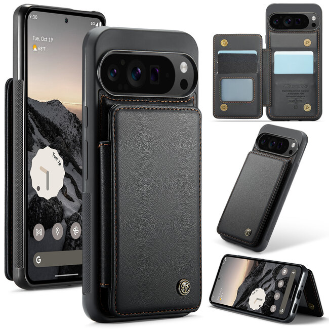 CaseMe - Telefoonhoesje geschikt voor Google Pixel 10 Pro XL - Back Cover met RFID Pasjeshouder - Zwart