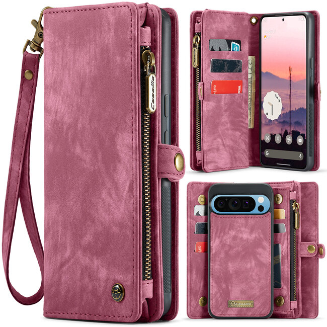 CaseMe - Telefoonhoesje geschikt voor Google Pixel 10 Pro XL - 2 in 1 Book Case en Back Cover - Rood