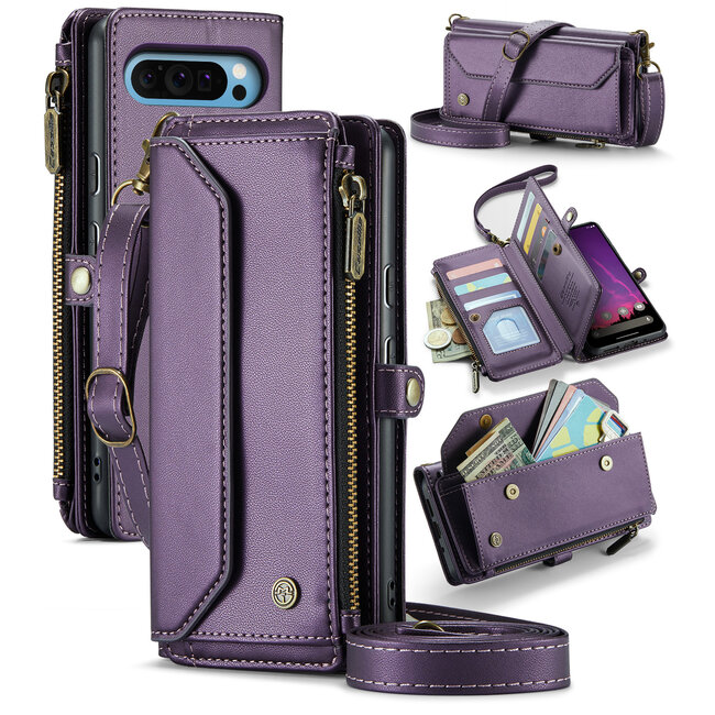 CaseMe - Telefoonhoesje geschikt voor Google Pixel 10 Pro XL - Wallet Book Case met Schouder Strap - Paars