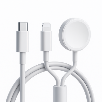 Case2go USB - C - Oplaadkabel geschikt voor Apple Watch Series 1/2/3/4/5/6/7/8/9/10/11/SE/Ultra/Ultra 2/Ultra 3 & Geschikt voor Apple iPhone vanaf 15 - 1,2 meter - TPE - Wit