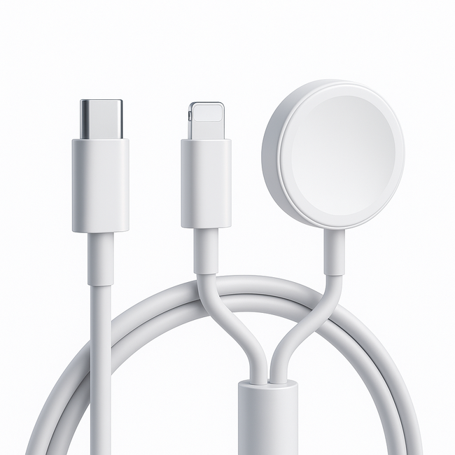 USB - C - Oplaadkabel geschikt voor Apple Watch Series 1/2/3/4/5/6/7/8/9/10/11/SE/Ultra/Ultra 2/Ultra 3 & Geschikt voor Apple iPhone vanaf 15 - 1,2 meter - TPE - Wit