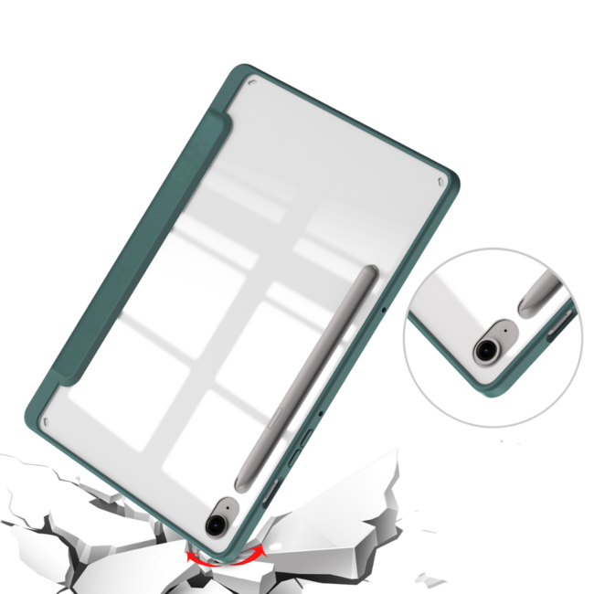 Case2go - Tablet hoes geschikt voor Samsung Galaxy Tab S10 Lite (2025) - 10.9 Inch - Acrylic Trifold case met Pencil houder - Donker Groen