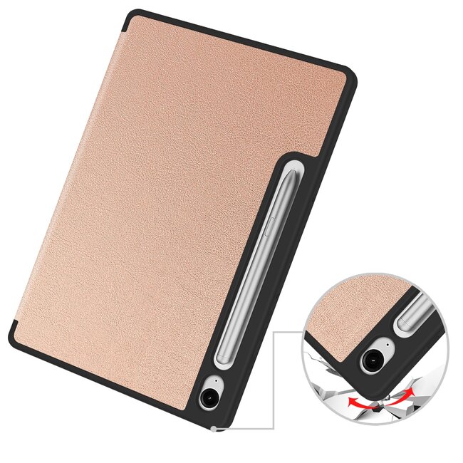 Case2go - Tablet hoes geschikt voor Samsung Galaxy Tab S10 Lite (2025) - 10.9 Inch - Tri-fold hoes met Auto/Wake functie en Magnetische sluiting - TPU Cover Met Pencil Houder - Rose Goud