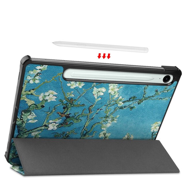 Case2go - Tablet hoes geschikt voor Samsung Galaxy Tab S10 Lite (2025) - 10.9 Inch - Tri-Fold Book Case - Auto/Wake functie - Witte Bloesem