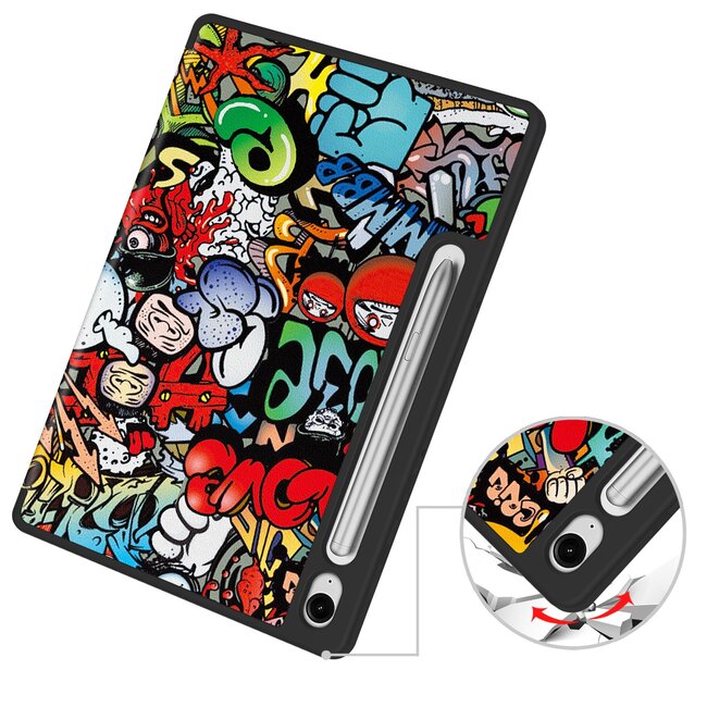 Case2go - Tablet hoes geschikt voor Samsung Galaxy Tab S10 Lite (2025) - 10.9 Inch - Tri-fold hoes met Auto/Wake functie en Magnetische sluiting - TPU Cover Met Pencil Houder - Grafitti