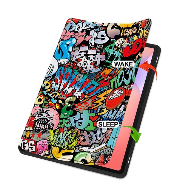 Case2go - Tablet hoes geschikt voor Samsung Galaxy Tab S10 Lite (2025) - 10.9 Inch - Tri-fold hoes met Auto/Wake functie en Magnetische sluiting - TPU Cover Met Pencil Houder - Grafitti