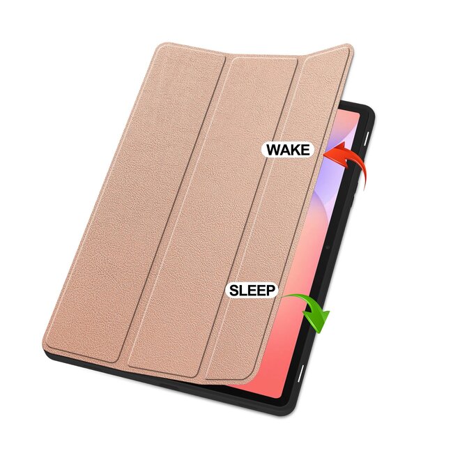 Case2go - Tablet hoes geschikt voor Samsung Galaxy Tab S10 Lite (2025) - 10.9 Inch - Tri-fold hoes met Auto/Wake functie en Magnetische sluiting - TPU Cover Met Pencil Houder - Rose Goud