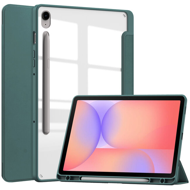 Case2go - Tablet hoes geschikt voor Samsung Galaxy Tab S10 Lite (2025) - 10.9 Inch - Acrylic Trifold case met Pencil houder - Donker Groen