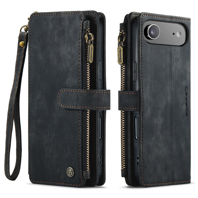 CaseMe - Hoesje geschikt voor Apple iPhone Air - Vintage Wallet Book Case Ritssluiting - Met Magneetsluiting - Zwart